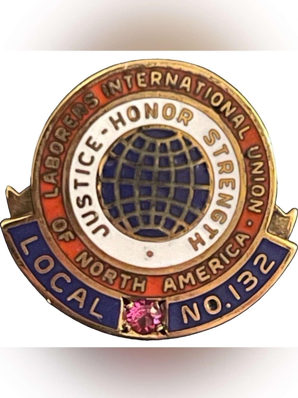 Vintage 12K Gold aborers International Union Enamel Pin - Blue, White, Red
